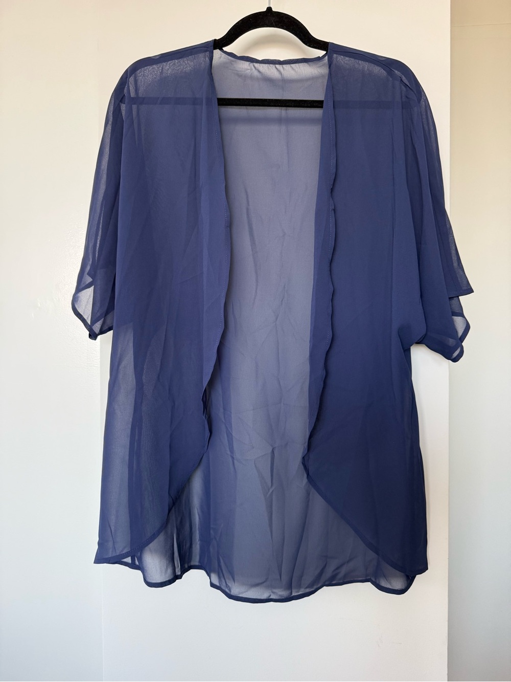 Sheer Navy Blue Open-Front Kimono Cardigan